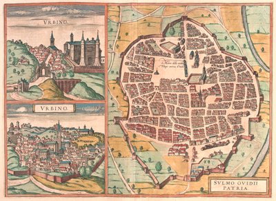 Urbino - Sulmona, Olaszország - Georg Braun "Civitates Orbis Terrarum" című művében, Köln 1617. alkotó: Georg Braun