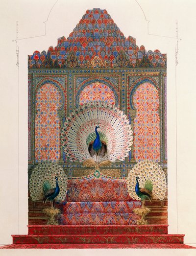 Tervezés a mór kolostor páva trónjához II. Ludwig királyi kastélyban Linderhofban alkotó: Georg Carl Heinrich Dollmann