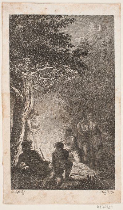 Illusztráció figurákkal a tűz körül alkotó: Georg Christian Schule