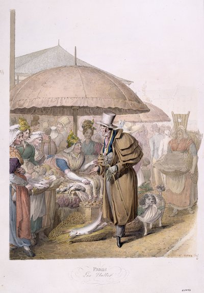 A Les Halles-i piacok, 1831 (wc papíron) alkotó: Georg Emanuel Opitz