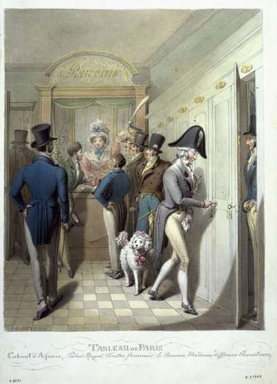 A Theater Francais irodája, Tableau de Parisból, 1815-30 (wc papíron) alkotó: Georg Emanuel Opitz