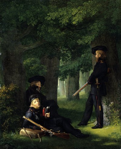 Németül: Theodor Körner, Friedrich Friesen és Heinrich Hartmann az előőrsön Az előőrsön alkotó: Georg Friedrich Kersting