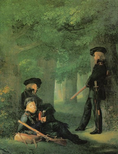 Németül: Theodor Körner, Friedrich Friesen és Heinrich Hartmann az előőrsön Az előőrsön alkotó: Georg Friedrich Kersting