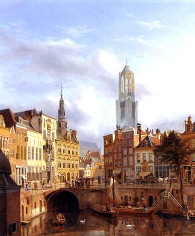 Utrecht az Oudegrachttal, 1827, olaj, vászon alkotó: Georg Gillis van Haanen