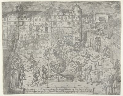 Tűzijáték 1595. június 23-án Brandenburg és Du... őrgróf Küstrinbe való belépésére, 1595. alkotó: Georg Keller