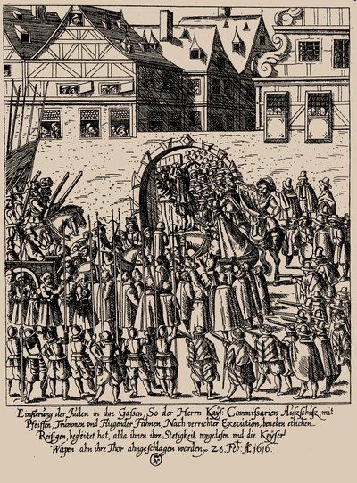 A Fettmilch felkelés. A zsidók visszatelepítése Frankfurtban 1616. február 28-án, kb. 1616-1617. alkotó: Georg Keller