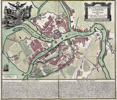 Szentpétervár térkép (Oroszország) - Matthaeus Seutter (1678-1757) munkája, metszet és akvarell alkotó: Georg Matthäus Seutter