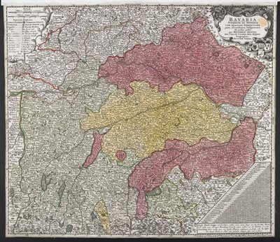 Bajorország térképe, 1757 körül (színes metszet) alkotó: Georg Matthäus Seutter