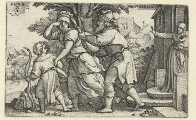 Ábrahám kiűzi Hágárt és Izmaelt Ábrahám története (sorozat címe) alkotó: Georg Pencz