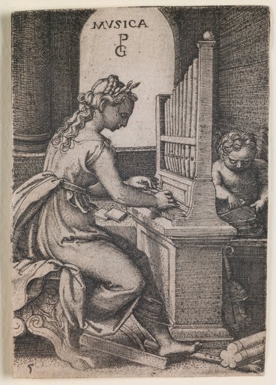 Musica, a "Szabad művészetek" sorozatból, 1541 körül (metszet) alkotó: Georg Pencz