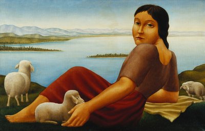 Lány juhokkal; Lány bárányokkal, 1923 alkotó: Georg Schrimpf