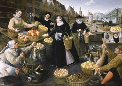 Az ősz allegóriája: gyümölcs- és zöldségbódé a Weinmarkt felett Frankfurt am Mainban alkotó: Georg and Valkenborch Lucas Van Flegel