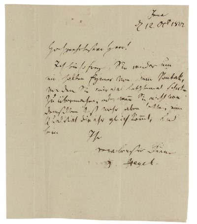Autogram levél Gebruder Ramannnak (erfurti borkereskedők), Jéna alkotó: Georg Wilhelm Friedrich Hegel