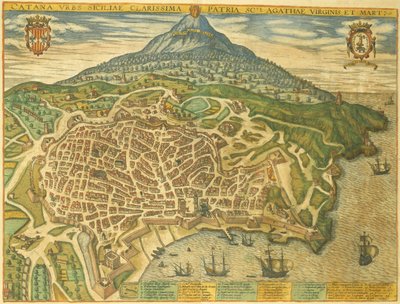 Catania térképe az Egyesült Államokból, Georg Braun alkotó: Georg Braun and Hogenberg Franz