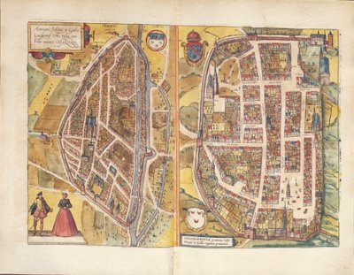 A franciaországi Chateaudun és Chartres térképe a Civitates Orbis Terrarumtól, Georg Braun alkotó: Georg Braun and Hogenberg Franz