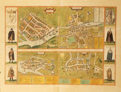 Galway, Dublin, Limerick és Cork térképe Georg Braun Civitates Orbis Terrarum című művéből alkotó: Georg Braun and Hogenberg Franz