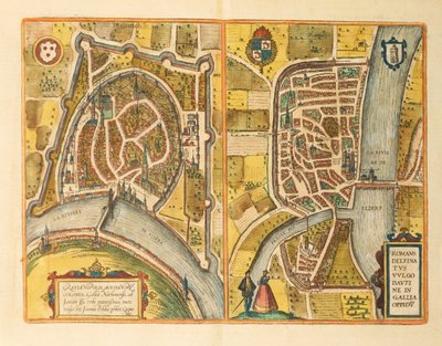 Grenoble és Le Mans térképe a világvárosokból, Georg Braun alkotó: Georg Braun and Hogenberg Franz