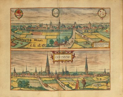 Lippe és Dortmund térképe a második világháborúból, Georg Braun alkotó: Georg Braun and Hogenberg Franz