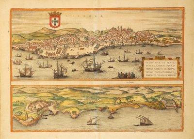 Lisszabon és Cascais térképe Georg Braun Civitates Orbis Terrarum című művéből alkotó: Georg Braun and Hogenberg Franz