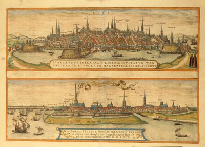 Lübeck és Hamburg térképe Georg Braun világtérképéről alkotó: Georg Braun and Hogenberg Franz