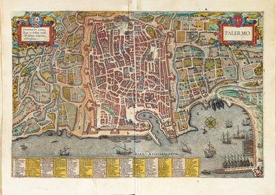 Palermo térképe Georg Braun Civitates Orbis Terrarum című művéből alkotó: Georg Braun and Hogenberg Franz