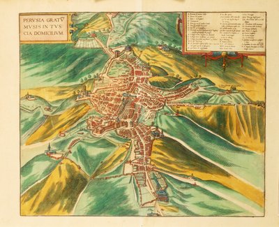 Perugia térképe az Egyesült Államokból, Georg Braun alkotó: Georg Braun and Hogenberg Franz