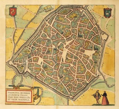 Georg Braun Valenciennes térképe az Amerikai Egyesült Államokból alkotó: Georg Braun and Hogenberg Franz