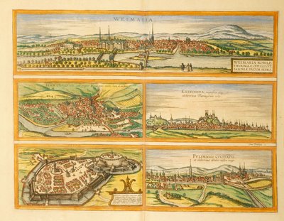 Georg Braun Weimar, Jéna, Erfurt, Gotha és Fulda térképe a második világháborúból alkotó: Georg Braun and Hogenberg Franz