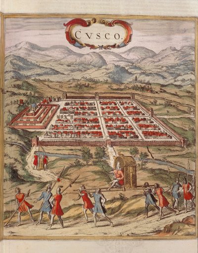 Peru, Cuzco városa, Georg Braun metszete alkotó: Georg Braun and Hogenberg Franz