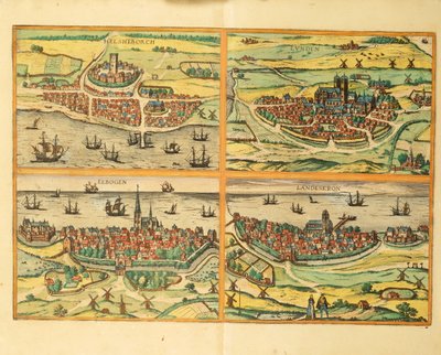 Helsingborg, Lund, Malmö, Elbogen és Landskrona, Kölnből alkotó: Georg Braun and Hogenberg Franz
