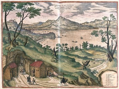A Nápolyi-öböl és a Vezuve, Olaszország, 1579-ben (metszet alkotó: Georg Braun and Hogenberg Franz