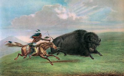 George Catlin nyomat a bivalyvadászat után, 1920 körül (szitanyomat) alkotó: George (after) Catlin