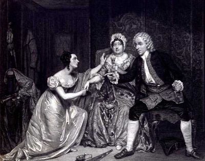 Mr Blanchard, Mrs. Davenport és Miss M. Tree, mint Peachum, Mrs. Peachum és Polly a „Koldusoperában”, Conrad Cooke metszetében, pub. 1825 (metszet) alkotó: George (after) Clint