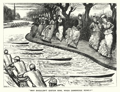 Punch rajzfilm: Miért ne Girton Rink? Mikor a Cambridge Rows? (metszés) alkotó: George (after) Du Maurier