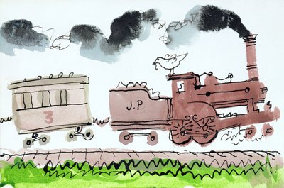 The Steam Train, I. rész, 1952 (indiai tinta és toll, mosás papíron) alkotó: George Adamson