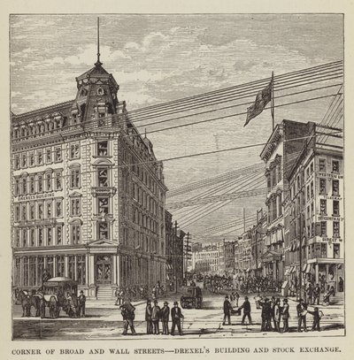 Corner of Broad and Wall Streets, Drexels Building és Stock Exchange alkotó: George Augustus Sala