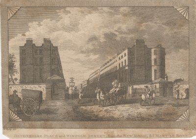 A Devonshire Place és a Wimpole Street a New Roadtól, a St. Mary Le Bone-tól alkotó: George Barret