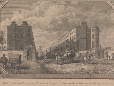 A Devonshire Place és a Wimpole Street a New Roadtól, a St. Mary le Bone-tól alkotó: George Barret