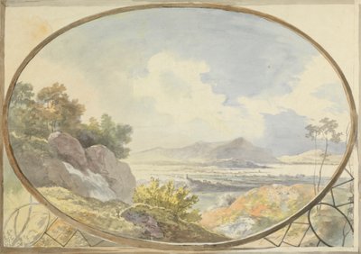 Ovális tájkép (hegyi táj ovális ablakon keresztül) alkotó: George Barret