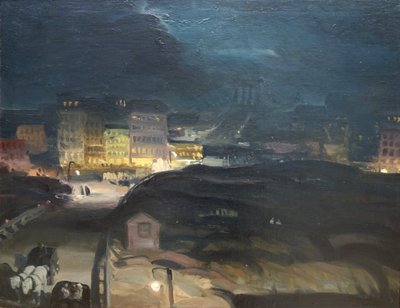 Megközelítés a hídhoz éjjel alkotó: George Bellows