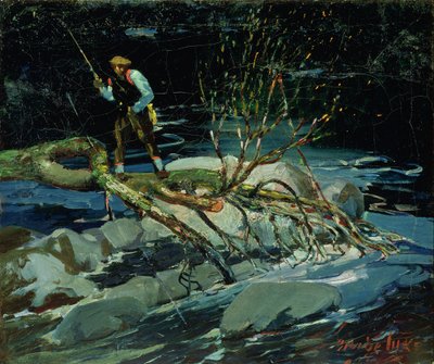 Pisztránghalászat (olaj, vászon) alkotó: George Benjamin Luks