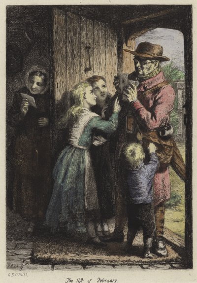 Egy postás, aki Valentin-napon postát kézbesít egy házba alkotó: George Bernard O