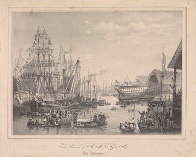 A 84 ágyús HMS "Thunderer" hajó vízre bocsátása a Woolwich-i hajógyárban alkotó: George Bryant (after) Campion