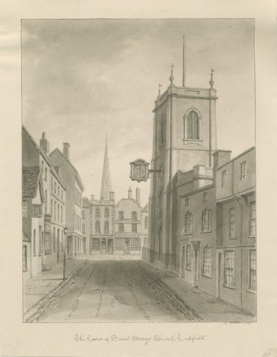Lichfield - Szt. Mária templom: szépia mosás rajz alkotó: George Buckler