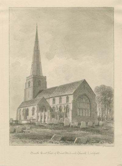 Lichfield - Szent Mihály templom: szépia rajz alkotó: George Buckler