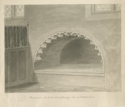 Penkridge templom - Emlékmű a déli falon: szépia rajz, 1841 alkotó: George Buckler