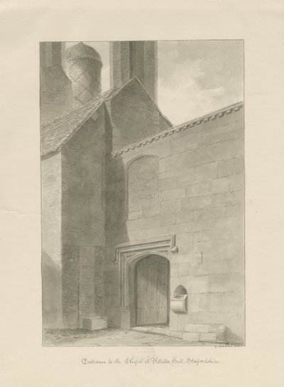 Pillaton Hall - Kápolna bejárata: szépia rajz alkotó: George Buckler