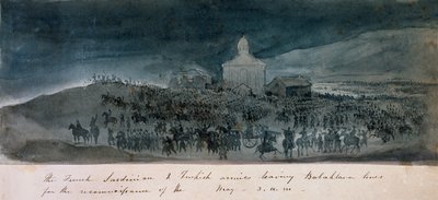 A francia, szardíniai és török hadsereg felderítésre elhagyja a balaklava vonalakat, 1854 körül alkotó: George Cadogan