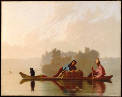 A Missourin lefelé haladó prémkereskedők alkotó: George Caleb Bingham