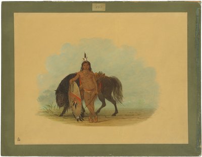 Egy Cheyenne harcos pihenteti a lovát alkotó: George Catlin